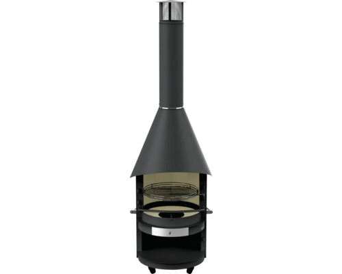 Gartenkamin asado® Fuego 70 cm Stahl anthrazit inkl. Aschekasten, Grillrost, Ablage Schwarzer Holzkohlegrill mit Ablageflächen und Rollen
