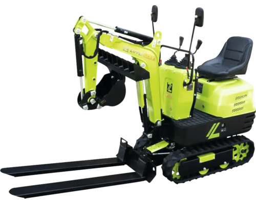 Minibagger mit Baggerarm und Gabel