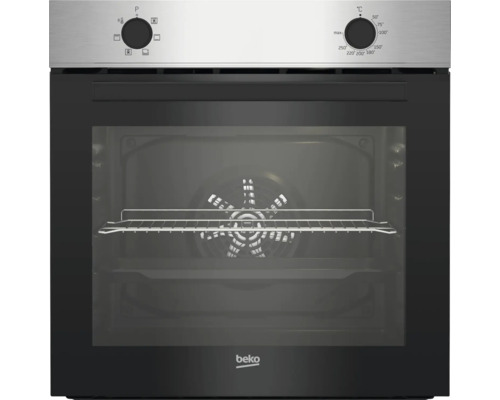 Beko Backofen mit Bedienfeld, Backofenrost und Innenbeleuchtung.