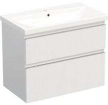 Jungborn Waschplatz TRENTA BxHxT 80x65x45 cm 3D-Streifen-Struktur weiß mit Keramik-Waschtisch Griffleiste chrom matt