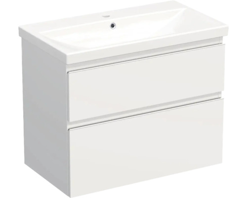 Waschplatz Jungborn TRENTA BxHxT 80x65x45 cm weiß matt mit Keramik-Waschtisch Griffleiste weiß