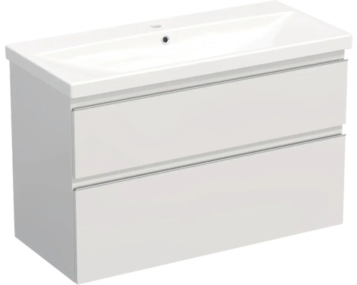 Jungborn Waschplatz TRENTA BxHxT 100x65x45 cm weiß glanz mit Keramik-Waschtisch Griffleiste chrom matt Jungborn Waschplatz TRENTA BxHxT 100x65x45 cm weiß glanz mit Keramik-Waschtisch Griffleiste chrom matt