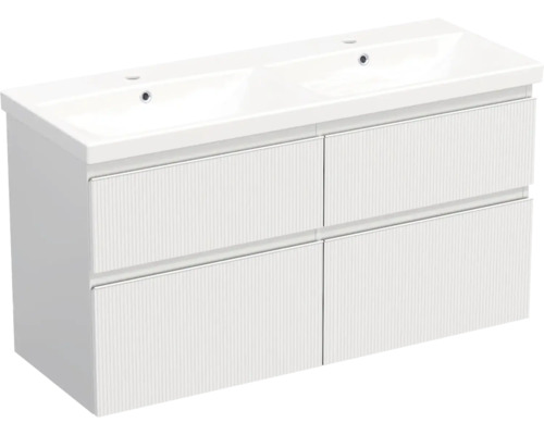 Waschplatz Jungborn TRENTA BxHxT 120x65x45 cm 3D-Streifen-Struktur weiß mit Doppelwaschtisch Keramik Griffleiste weiß