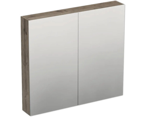 Jungborn Spiegelschrank TRENTA 80 x 14,4 x 72 cm eiche Wellington 2-türig IP 44 Spiegelschrank mit zwei Türen und Holzrahmen