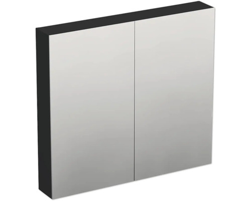 Jungborn Spiegelschrank TRENTA 80 x 14,4 x 72 cm schwarz zu U129 matt 2-türig IP 44 Spiegelschrank mit zwei Türen für das Badezimmer