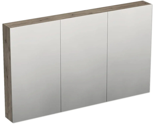 Jungborn Spiegelschrank TRENTA 120 x 14,4 x 72 cm eiche Wellington 3-türig IP 44 Spiegelschrank mit drei Türen und Holzrahmen