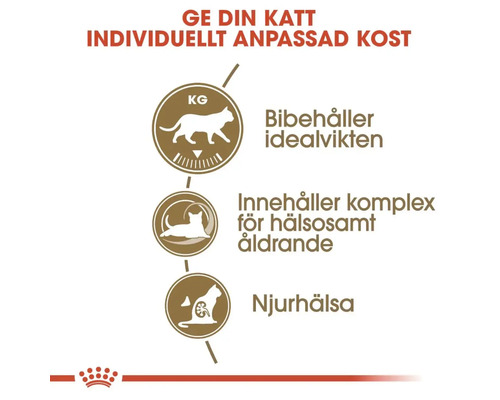 Informationen zu Katzennahrung: Erhält das Idealgewicht, enthält einen Komplex für gesundes Altern und Nierengesundheit
