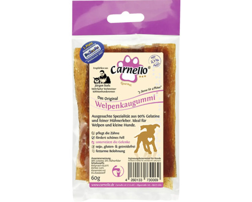 Hundesnack Carnello Welpenkaugummi, 90% Gelatine und Hühnerleber, reinigt das Gebiss, soja-, gluten- & getreidefrei, 60 g