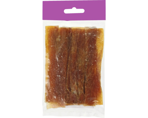 Packung mit getrockneten Fleischstreifen als Hundesnack