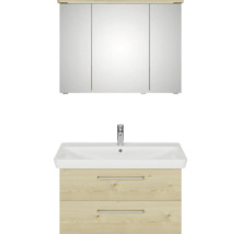 Badmöbel-Set Pelipal Sunline 105 BxHxT 96 x 200 x 48,5 cm Frontfarbe Polar Pinie mit Keramik-Waschtisch Waschtischunterschrank und Spiegelschrank mit LED-Beleuchtung