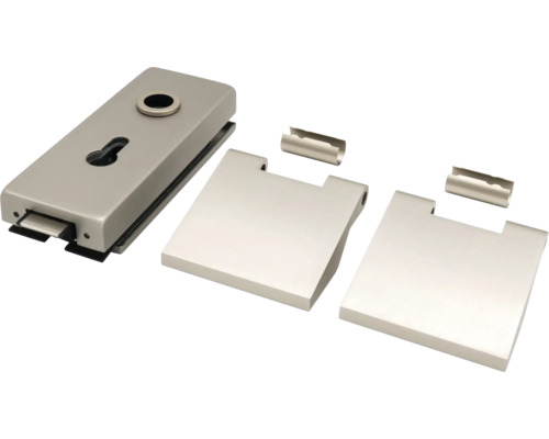 Glastürschlossset mit Schlosskasten und zwei Griffmuscheln