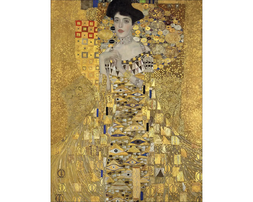 Gemälde von Gustav Klimt, das Adele Bloch-Bauer I. zeigt, mit einem goldenen, verzierten Hintergrund.