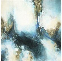 Abstraktes Gemälde mit weißen, blauen und goldenen Farbakzenten