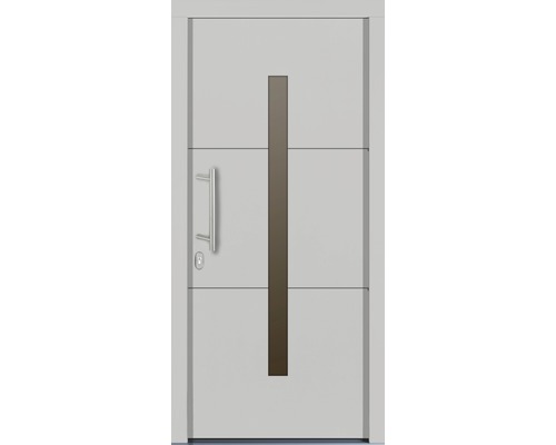 Moderne Haustür mit Griff und rechteckigem Glaseinsatz