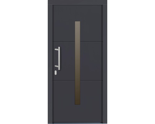 Haustür Tavira Kiefer lackiert anthrazit 1000 x 2000 mm DIN links Graue Haustür mit Griff und Glaseinsatz