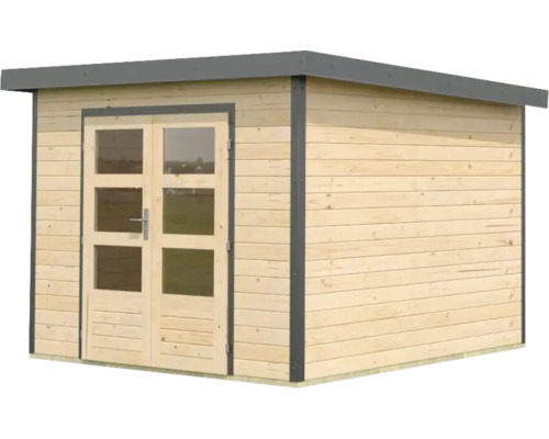 Holzgartenhaus mit Doppeltür und Fenstern