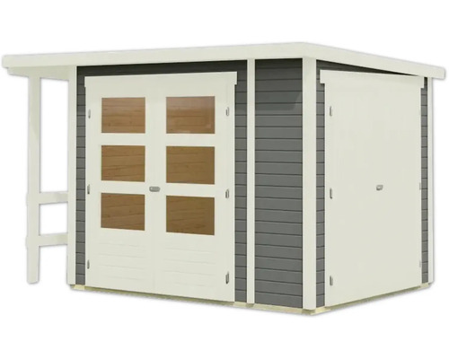 Gartenhaus mit Doppeltür und seitlichem Anbau