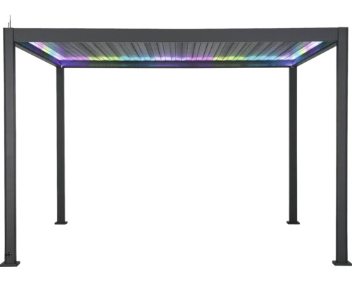 Freistehende Pavillonkonstruktion mit Lamellendach und Beleuchtung
