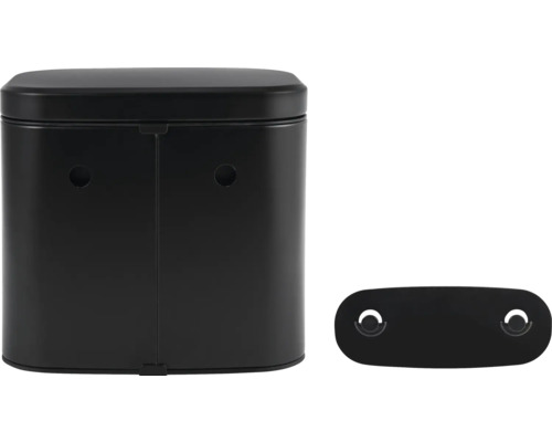 Schwarzer Abfallbehälter mit Deckel und Befestigung