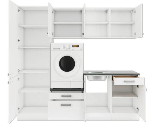 Waschküchenmöbel mit Waschmaschine, Spüle und Schränken