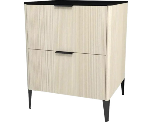 Kommode mit 2 Schubladen Devo Lotos 76x60x53 cm structure avola cremeweiß/schwarz Nachttisch mit zwei Schubladen, Holzstruktur und Beinen