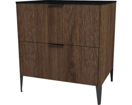 Kommode mit 2 Schubladen Devo Lotos 76x70x53 cm bronze expressive oak/schwarz Waschtischunterschrank mit zwei Schubladen und Füßen.
