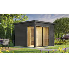 Saunahaus Weka 412 inkl. 7,5 kW Ofen u.digitaler Steuerung mit graphitfarbiger Ganzglastüre graphitgrau
