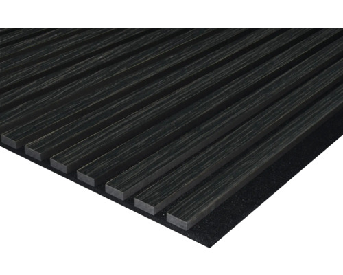 Akustikpaneel Eiche schwarz foliert 2400 x 572 x 19 mm Holzpaneel mit Lattenstruktur zur Wandgestaltung