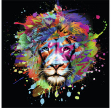 Illustration eines Löwenkopfes mit Farbspritzern