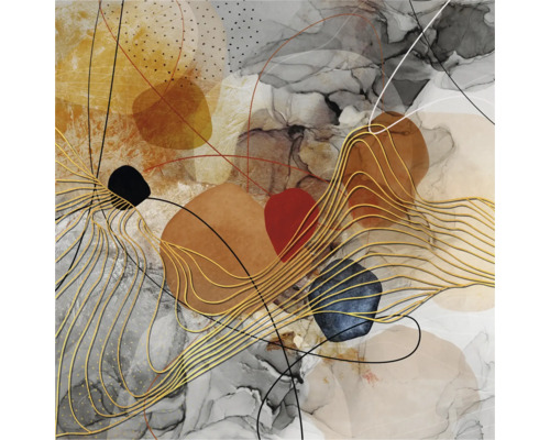 Abstraktes Wandbild mit verschiedenen Formen und Linien