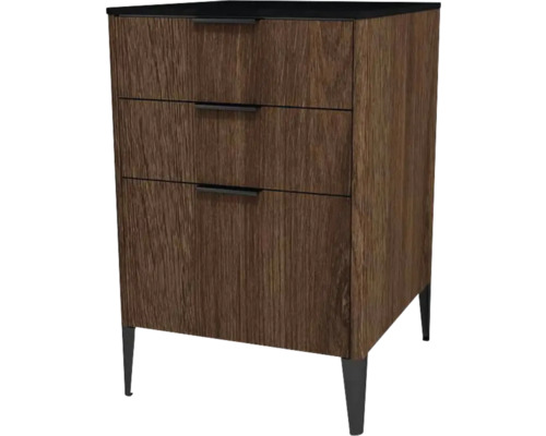 Kommode mit 3 Schubladen Devo Lotos 76x50x53 cm bronze expressive oak/schwarz Waschtischunterschrank mit drei Schubladen und Füßen