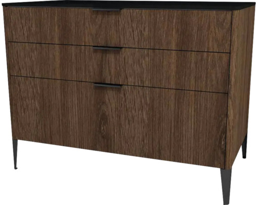 Kommode mit 3 Schubladen Devo Lotos 76x100x53 cm bronze expressive oak/schwarz Kommode mit drei Schubladen und Metallbeinen