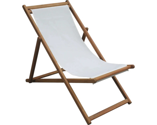 Sonnenliege GARDEN PLACE 60 x 90 x 80 cm beige mit Liegefläche aus robustem Textilgewebe, Holzgestell, Klappfunktion für platzsparende Lagerung Holzliegestuhl mit weißem Stoffbezug