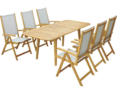 Gartenmöbelset GARDEN PLACE Linda 6-Sitzer 7 tlg. braun aus robustem Akazienholz und Textilgewebe Gartenmöbelset GARDEN PLACE Linda 6-Sitzer 7 tlg. braun aus robustem Akazienholz und Textilgewebe