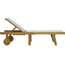 Sonnenliege GARDEN PLACE Linda 195 x 63 x 40 cm natur aus robustem Akazienholz, Rückenlehne verstellbar, Klappfunktion für platzsparende Lagerung, mit Rollen, inkl. ausziehbarer Beistelltisch