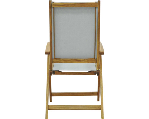 Gartensessel aus Holz mit Stoffbezug von hinten