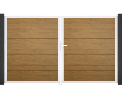 Doppeltor GroJa BasicLine Schmal rechts vormontiert ohne Pfosten Rahmen Aluminium 300 x 180 cm Golden Oak