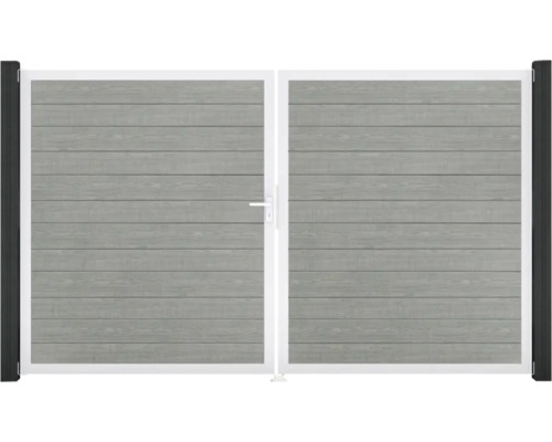 Doppeltor GroJa BasicLine Schmal links vormontiert ohne Pfosten Rahmen Aluminium 300 x 180 cm Grey Ash Cut