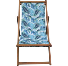 Liegestuhl aus Holz mit blauem Blättermuster