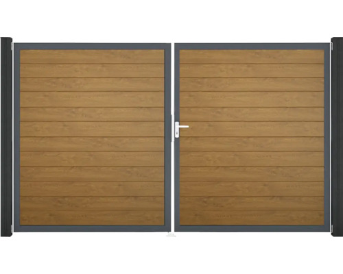 Doppeltor GroJa BasicLine Schmal rechts vormontiert ohne Pfosten Rahmen anthrazit 300 x 180 cm Golden Oak