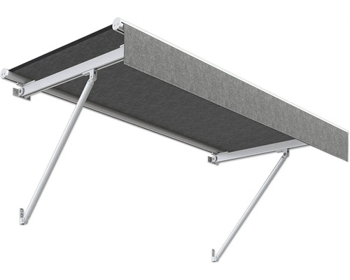 Gelenkarmmarkise mit grauem Stoff und weißem Gestell