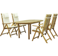 Gartenmöbelset GARDEN PLACE Alina 4-Sitzer 5 tlg. braun mit ausziehbarem Holztisch aus robuster Akazie, klappbar, inkl. Auflagen