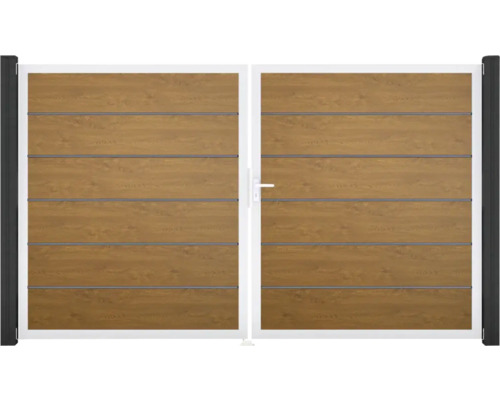 Doppeltor GroJa BasicLine Premium rechts vormontiert ohne Pfosten Rahmen Aluminium 300 x 180 cm Golden Oak