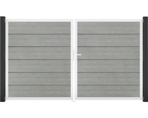 Doppeltor GroJa BasicLine Premium rechts vormontiert ohne Pfosten Rahmen Aluminium 300 x 180 cm Grey Ash Cut