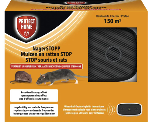 Nagerstop Protect Home Ultraschall für Innernräume 150 m² Verpackung Nagerstopp zum Vertreiben von Mäusen und Ratten für Innenräume bis 150 Quadratmeter
