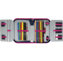 Federmappe mit Stiften, Lineal, Tintenpatronen und Radiergummi