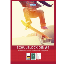 Stylex Schulblock DIN A4, kariert, 50 Blatt, mit Innen- und Außenrand, vierfach gelocht