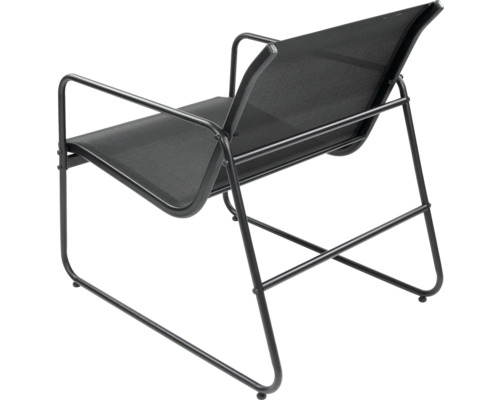 Schwarzer Gartensessel mit Armlehnen und Netzgewebe