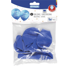 Sechs blaue Schulballons mit Aufschrift und TÜV Saar Siegel in Verpackung