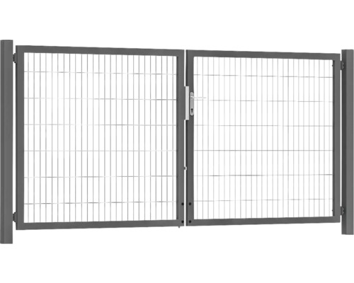 Premium-Doppeltor 300 x 140 cm 8/6/8 Rahmen 60x40 inkl. Pfosten zum Einbetonieren RAL 7016 anthrazit